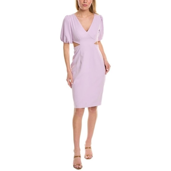 Laundry by Shelli Segal Lilac Puff Sleeve Cutout Midi Dress – Size 10 - Picture 1 of 6